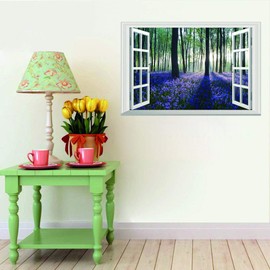 DNVEN 24 inches x 16 inches 3D Full Color Lavender Trees in Forests Nature Forests Scenery False Faux Window Frame Window Murals Vinyl Bedroom Living Rooms Playrooms Wall Decals Stickers