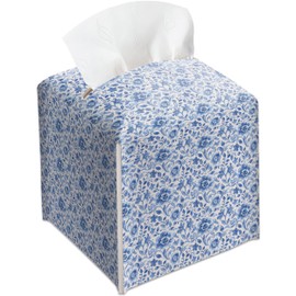Chinoiserie Tissue Box Cover, Blue Floral Issue Box Cover, Gifts for Women Men Friends, Decorative Facial Paper Case for Home Office Bathroom Vanity Countertop-A26