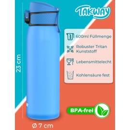 TAKWAY Children's Drinking Bottle Leak-Proof with Fruit Strainer 600 ml - Tritan, BPA Free - Suitable for Carbonated Drinks - Bottle for School, Sports (Blue)