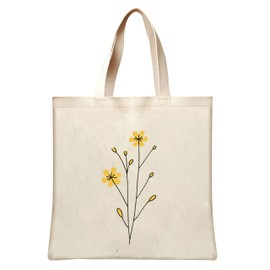 COMCONHMY Flower Aesthetic Canvas Tote Bag for Women, Floral Reusable Grocery for Shopping with Inner Pocket and Zipper, 14" x 15" (1.YellowFlowerOne)