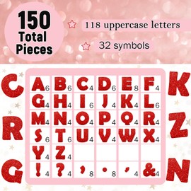 Qyeahkj 150 PCS Large 7" Font Red Letters and Punctuation Set Glitter Red Classroom Alphabet Cutout for Bulletin Poster Board Display Home School A Great Helper to Inspire Students' Learning Interest