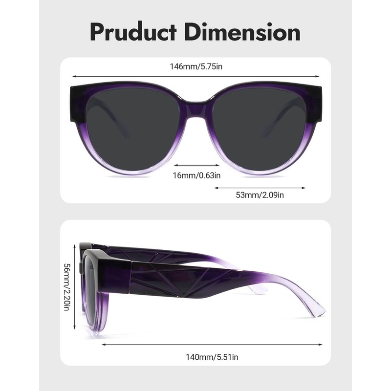 Meeloog Sunglasses Over Glasses Women Polarized Trendy Designer Round Fit