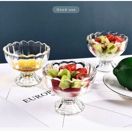 【2個セット】アイスクリームカップ ガラス デザートグラス サンデーグラス アイスクリームグラス ガラスコップ かき氷カップ 透明 アイスカップ デザートボウル ミルクティー･サラダ･フルーツ 容器 ボウル クリア ケーキ台 プリン皿 サービングウエア 再利用可能 (透明色*2個, 9*7.5cm)