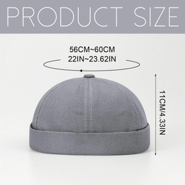 SAIIURV Grey Docker Cap Men's Cap Without Peak, Skull Cap, Adjustable Docker Hat Men's Harbour Hat Caps, gray
