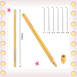 Maysing 2pcs Brass Ventilating Holder with 6pcs Ventilating Needles for Lace Wig Different Size Make and Repair Lace Wig Venting Tool Kit