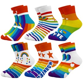 Queenshin Stripes Rainbow Girls Novelty Socks Cute Silly Cartoon No Show Funny Fashion Cotton Kids Toddler Ankle Socks 6 Pairs