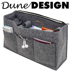 DuneDesign Felt Handbag Organiser 36x12x22cm Felt Bag Insert XL Inner Pocket Grey