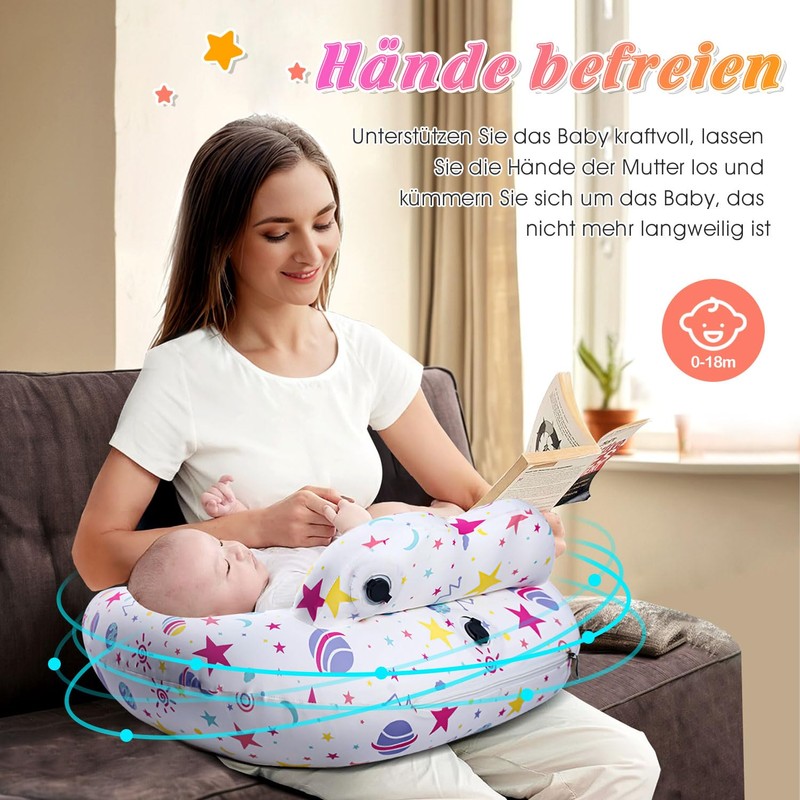 Portabuddy Inflatable Nursing Pillow XXL with Adjustable Design, Starry Sky