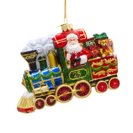 Kurt S. Adler 6” Bellissimo Santa Driving a Train/Locomative with Packages Glass Christmas Ornament BELL0033