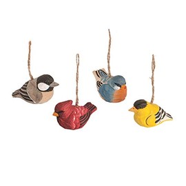 Carved Songbird Multicolored 3 x 2 Wood Christmas Hanging Ornaments (Assorted Style) (Ship Randomly)