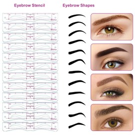 UOCAI Eyebrow Stencil for Beginners, 12 Styles Eyebrow Stencil Set with Fixed Rope and Eyebrow Shaver, Reusable DIY Stamp for Quick Makeup
