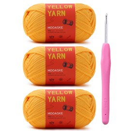 Mooaske 3 Pack Crochet Yarn with Crochet Hook - Worsted Medium Yarn for Crocheting - Easy-to-See Stitches Cotton-Nylon Blend Beginner Knitting Yarn for Adults and Kids