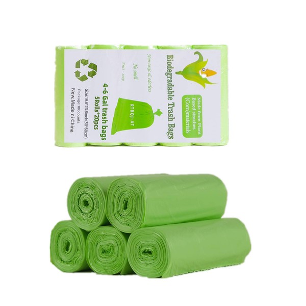 RTBQJ-AT 100% Biodegradable Bin Liners, 20L 100 Bags Biodegradable Food Waste Bags, Super Sturdy Bin Bags