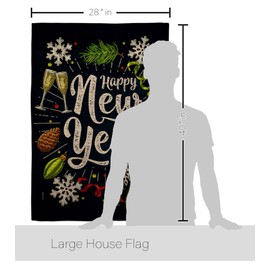 Breeze Decor Winter New Year Burlap House Flag Set Wintertime Clock Countdown Champagne Party Fireworks Celebrate Decoration Banner Small Garden Yard Gift Double-Sided, Made in USA