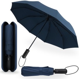 Storm Proof Umbrella with Travel Case I Pocket Umbrella Large Diameter 105 cm I Umbrella Automatic Open and Close I Pocket Umbrella Windproof for 2 People I For Men and Women I, blue