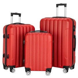 Red 3-in-1 Travel Luggage Set Large Capacity ABS Plastic with Combination Lock 4 Wheels Unisex Suitcase for Travelcolor: as picture Color