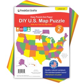 112 Pcs DIY U.S. MAP Puzzle Easy Punch-Out Paper 50 States – Makes 2 Complete Maps, Fits Standard Poster Board, Ideal for Homeschool, Geography, and Classrooms, US Made Quality Card Stock, NOT Foam
