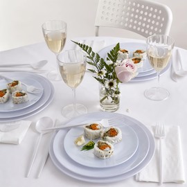 Silver Spoons Opulence Collection Modern White Disposable Plastic Dinner Plates - 10.25" (Pack of 10) - Perfect for Weddings, Parties & Special Events