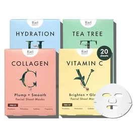 Rael Beauty Face Mask Sheets - Variety Pack - Gift Set - 20 Masks Total (5 Hydrolock/Hydration Masks, 5 Vita Bright/Vitamin C Masks, 5 Youth Island/Collagen Masks, 5 Fresh Foward/ Tea Tree Masks)
