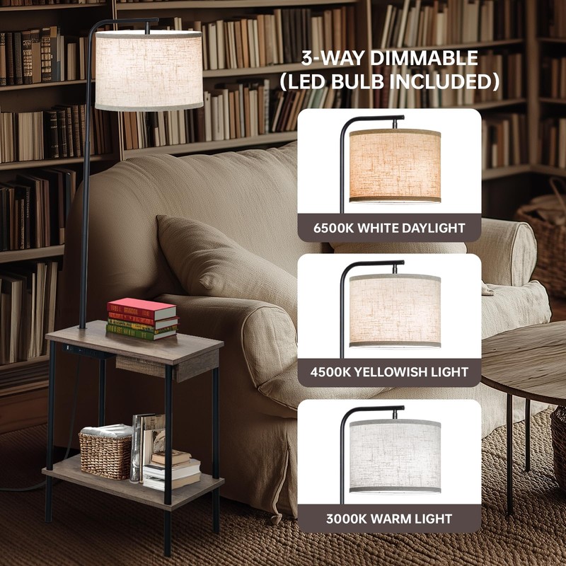 EOEYYOYB Floor Lamp with Table & Drawers, End Table Lamp