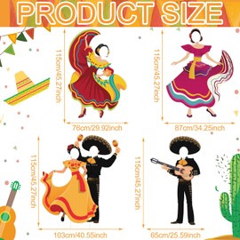 Bucherry 4 Pcs Mexican Cardboard Cutout with Stakes Life Size Mexican Faces in Hole Cardboard Photo Prop Party Decor Photography Background Hispanic Heritage Month Fiesta Cinco De Mayo Photo Booth