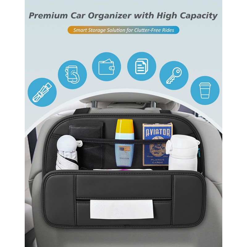 FLORICH 5-in-1 Car Backseat Organizer, Premium Leather Headrest Seat Back