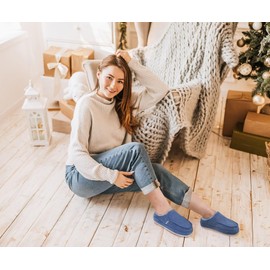 KuaiLu Womens Clog Slippers Cozy Suede Warm Plush Lined Arch Support Faux Fur House Ladies Bedroom Slippers Comfy Orthopedic Memory Foam Plantar Fasciitis Home Indoor Outdoor Shoes Blue US8.5