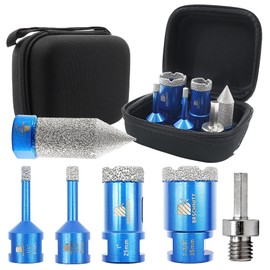 Tile Hole Saw Kit - BRSCHNITT Diamond Core Drill Bit Set 1/4",5/16",1",1-3/8"Drill Bit &4/5"Diamond Chamfer Milling Bit for Porcelain Tile Ceramic Marble Granite & Adapter