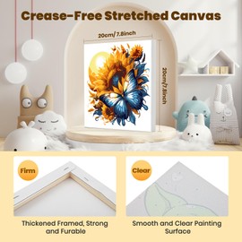 BOWETILE 2 Pack Sunflower Paint by Numbers Adult Kit Beginner, Adult Paint by Number Butterfly Kits on Canvas with Frame, Peinture a Numero Adulte, DIY Acrylic Oil Painting Adult Craft Kits, 8x8in