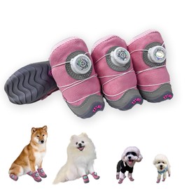Dog Shoes for Large Dogs,Dog Boots for Small Dogs,Waterproof,Anti Slip,Anti Shedding,Suitable for All Seasons,12 Styles- Knob Buckle Shoes.(Summer-Pink, Size 3: 1.6"x2.0"(W*L)(Pack of 4))