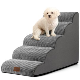 COZY KISS Dog Stairs for High Bed 23" H, Small Dogs Ramp with Leakproof Fabric Cover, Foam Pet Steps for Cat, Couch and Sofa, Lightweight, Non-Slip, Durable, Comfort, 15.7x33x22.6in, Grey, 5 Tiers