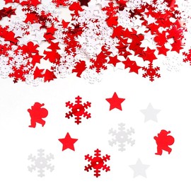 Christmas Snowflake Party Table Scatter Confetti - Red White Snow Flake Santa Claus Glitter Paillettes for DIY Crafts, Baby Shower Decor, Christmas Party Sprinkles Confetti Decorations Supplies 50g