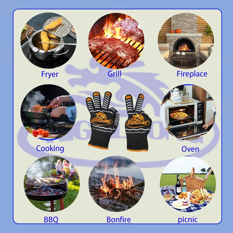 BBQ Gloves, Oven Gloves 1472℉ Heat Resistant Gloves for Grilling,