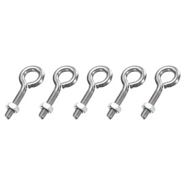 sourcing map 5 Pack Eye Bolts, M5 x 25mm 304 Stainless Steel Threaded EyeBolt Silver Eye Hooks with Nut for Hanging or Securing Cables