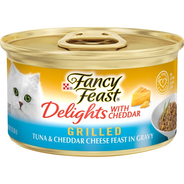 Purina Fancy Feast Grilled Gravy Wet Cat Food, Delights Grilled Tuna & Cheddar Cheese Feast - (24) 3 oz. Cans