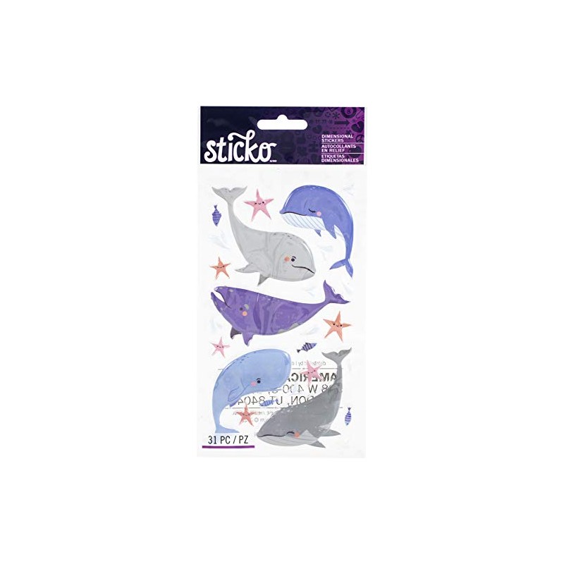 STICKO/AMERICAN CRAFTS STICKO Flat Stickers, Whale, 31/Pkg