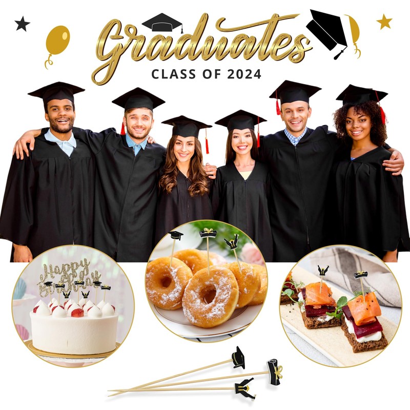 100 Pcs Graduation Cocktail Picks Irish 4.7 Inch Bachelor Hat