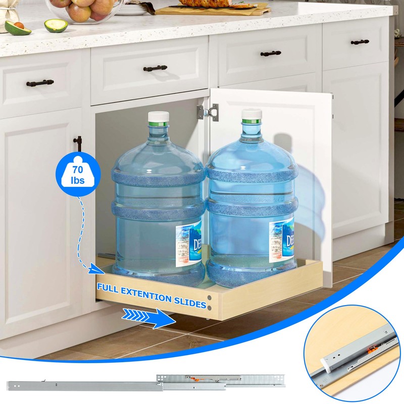 WelFurGeer Soft Close Pull Out Cabinet Organizer, 14" W x