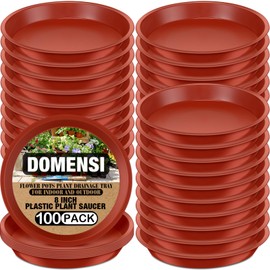 Domensi 100 Pcs Plastic Plant Saucer Bulk Plant Trays for Pots Sturdy Red Plant Drip Trays for Flower Pots Plant Drainage Tray for Indoor and Outdoor Pots Plant Water Drip (8 Inches)