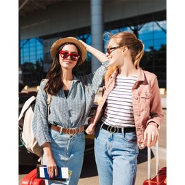 Udekit Double O-Ring Leather Belt Soft Faux Leather Belt for Women Girls Lady, White Black Brown