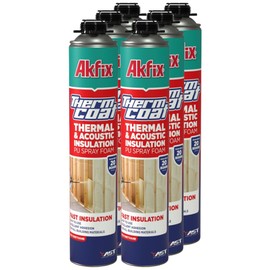 Akfix Thermcoat Spray Foam Insulation 120 sq ft (6x27.1 oz) - R-Value 11.32/2 inch Closed Cell Expanding Wide Sealant Thermal Insulation for Walls and Attic - Gun&Cleaner NOT Included