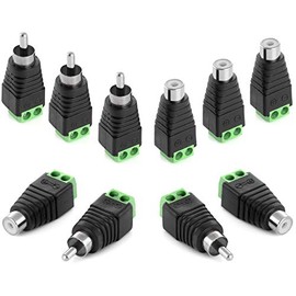 POPPSTAR RCA RCA Plug Adapter Set (5x RCA Male / 5x RCA Female to 2-Pin Terminal Block) DC RCA Connector for Audio, Video Cable, CCTV Camera, Speaker