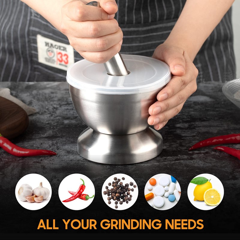 Tera 18/8 Stainless Steel Mortar and Pestle with Brush Spice