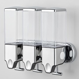 No-Drill 3 Pack 500ml Wall Mounted soap Dispenser for Bathroom and Kitchen, Shampoo and Conditioner Dispenser Drill Free with Adhesive (Clear-3)