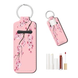 PLKTJOSA Lip Balm Keychain Holder - Stocking Stuffer Gift for Women, Chapstick Holder with Carabiner Clip(Pink Blooming Flower)