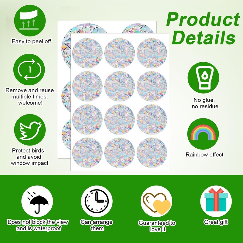 4 Sheets Anti Collision Window Clings, Rainbow Reflection Window Sticker