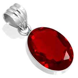 Jeweloporium 925 Sterling Silver Pendant for Women Red Ruby Simulated Gemstone Solitaire Silver Pendant Necklace Easter Gift Costume Jewelry
