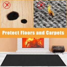Hearth Rugs for Fireplaces Fire Resistant, 59 x 32 x 0.04 inch Fireproof Fireplace Mat Hearth Rug, Hearth Pads for Wood Stove Fireplace Indoor Outdoor, Protect Floors Carpets from Sparks Embers-Black