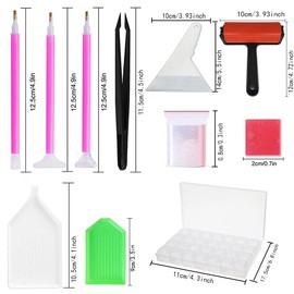 INSANYJ Diamond Painting Accessories, 75 Pieces, DIY 5D Diamond Painting Tool Set, with Diamond Painting Roller Tool and 28 Compartment Diamond Sorting Box, for Adults / Children