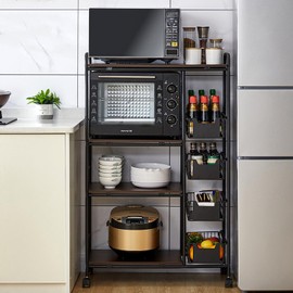 ILWorkTLs 4-Tier Free Standing Kitchen Bakers Rack,Kitchen Cart with 4 Push-Pull Drawers,Rolling Utility Storage Shelf,Kitchen Storage Racks
